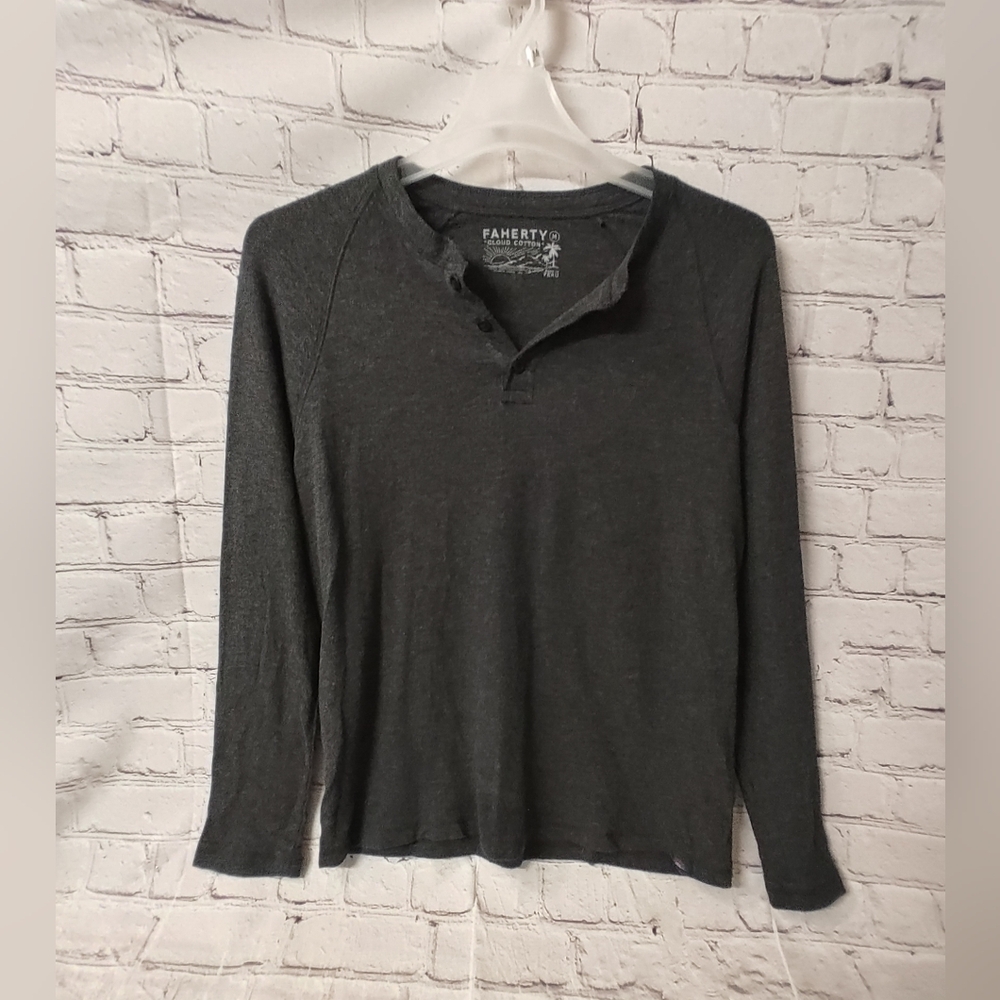 Faherty Newport Cloud Cotton Henley Charcoal Long Sleeve M